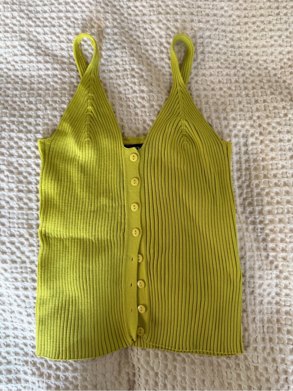 Ribbed Button-Front Tank Top in Lime Green